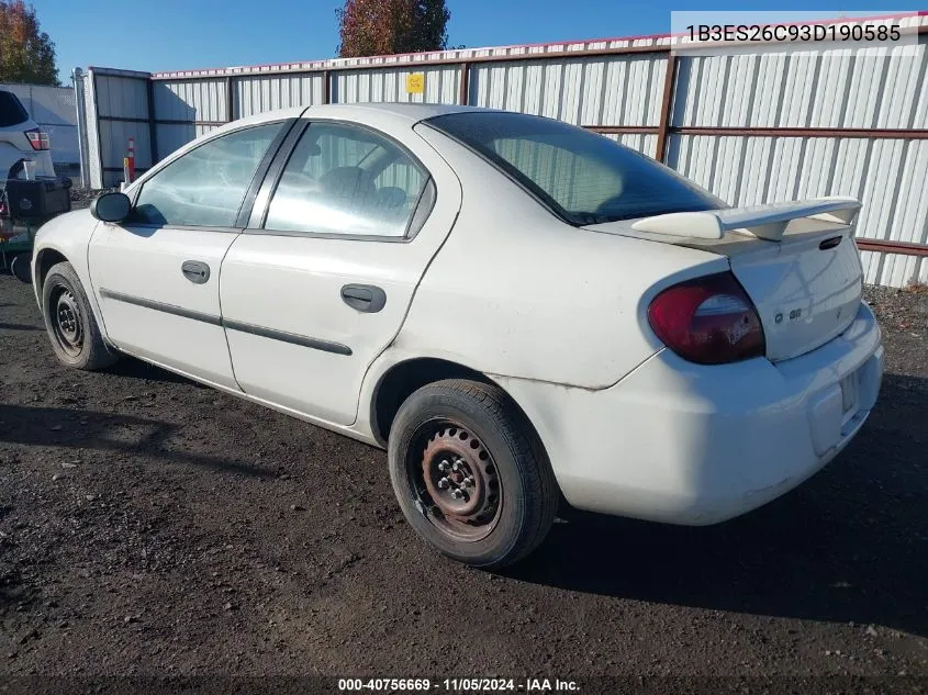 2003 Dodge Neon Se VIN: 1B3ES26C93D190585 Lot: 40756669