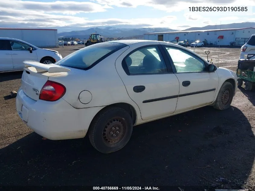 2003 Dodge Neon Se VIN: 1B3ES26C93D190585 Lot: 40756669