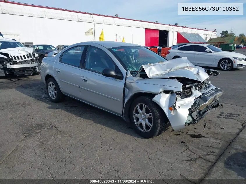 2003 Dodge Neon Sxt VIN: 1B3ES56C73D100352 Lot: 40820343