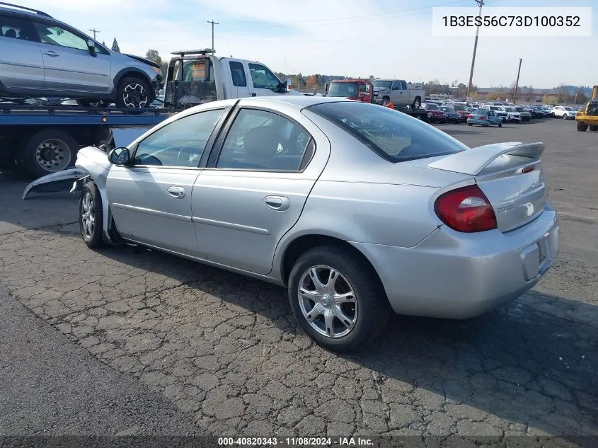 2003 Dodge Neon Sxt VIN: 1B3ES56C73D100352 Lot: 40820343