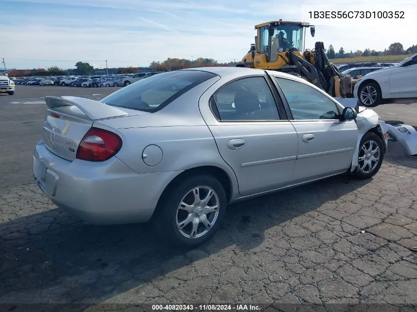 2003 Dodge Neon Sxt VIN: 1B3ES56C73D100352 Lot: 40820343