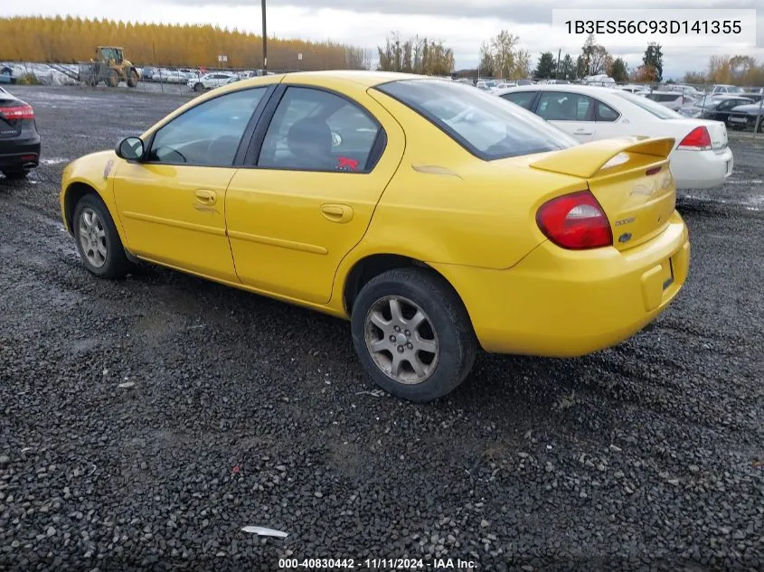 2003 Dodge Neon Sxt VIN: 1B3ES56C93D141355 Lot: 40830442