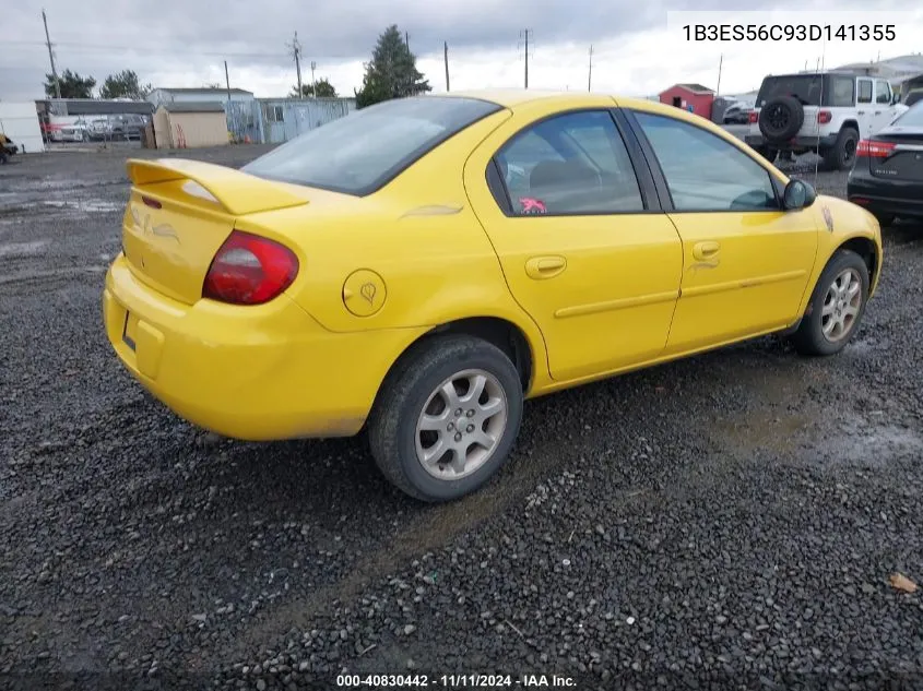 2003 Dodge Neon Sxt VIN: 1B3ES56C93D141355 Lot: 40830442