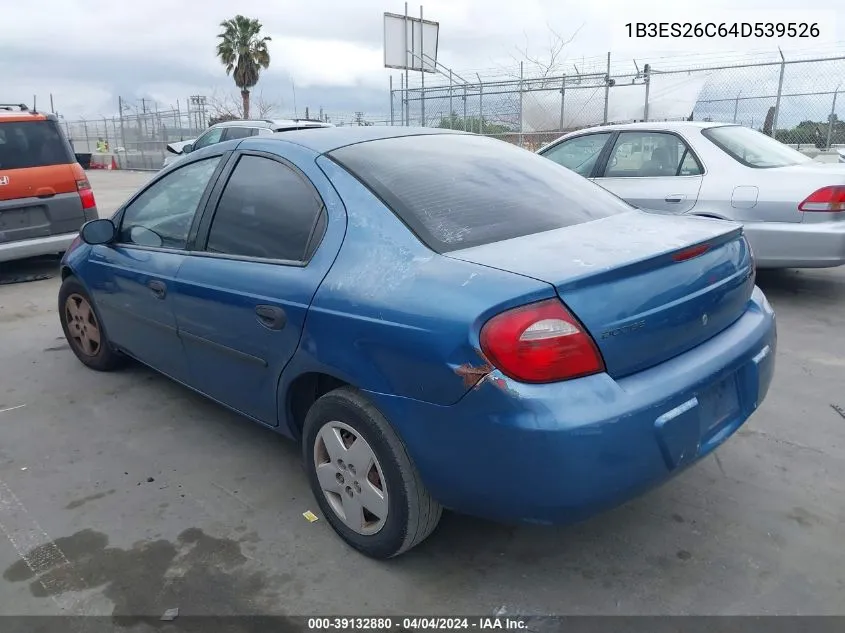 2004 Dodge Neon Se VIN: 1B3ES26C64D539526 Lot: 39132880