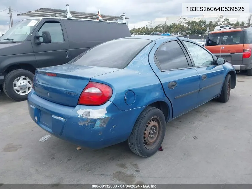 2004 Dodge Neon Se VIN: 1B3ES26C64D539526 Lot: 39132880