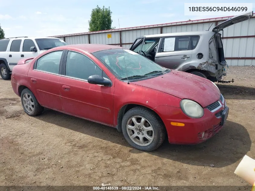 2004 Dodge Neon Sxt VIN: 1B3ES56C94D646099 Lot: 40148539