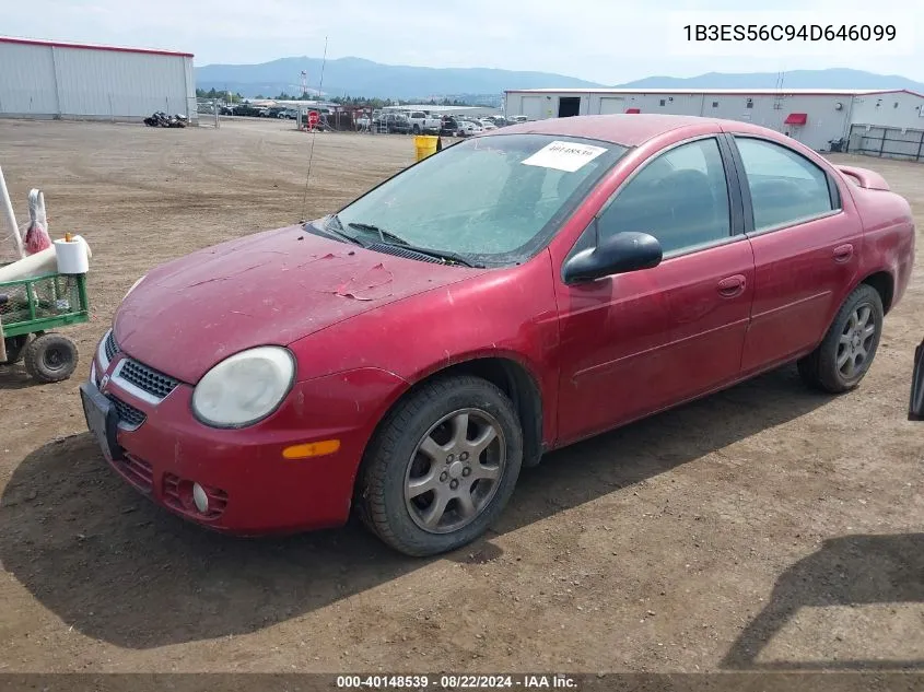 2004 Dodge Neon Sxt VIN: 1B3ES56C94D646099 Lot: 40148539