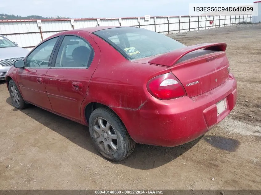 2004 Dodge Neon Sxt VIN: 1B3ES56C94D646099 Lot: 40148539