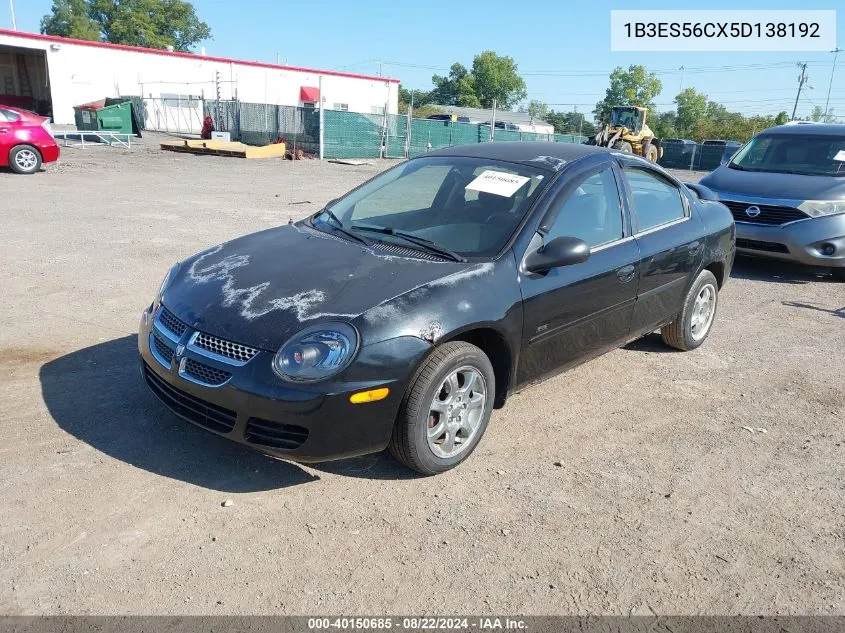 2005 Dodge Neon Sxt VIN: 1B3ES56CX5D138192 Lot: 40150685