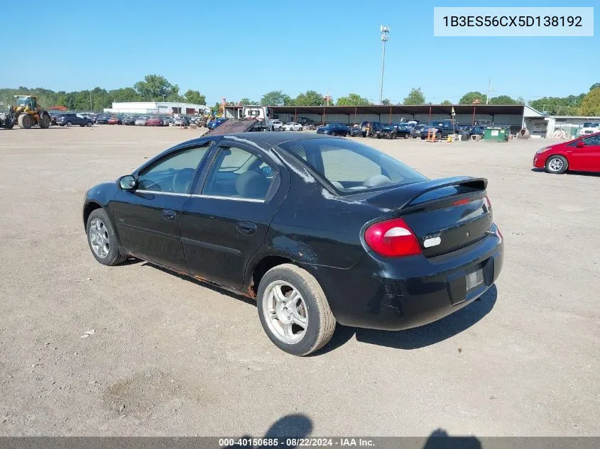 2005 Dodge Neon Sxt VIN: 1B3ES56CX5D138192 Lot: 40150685