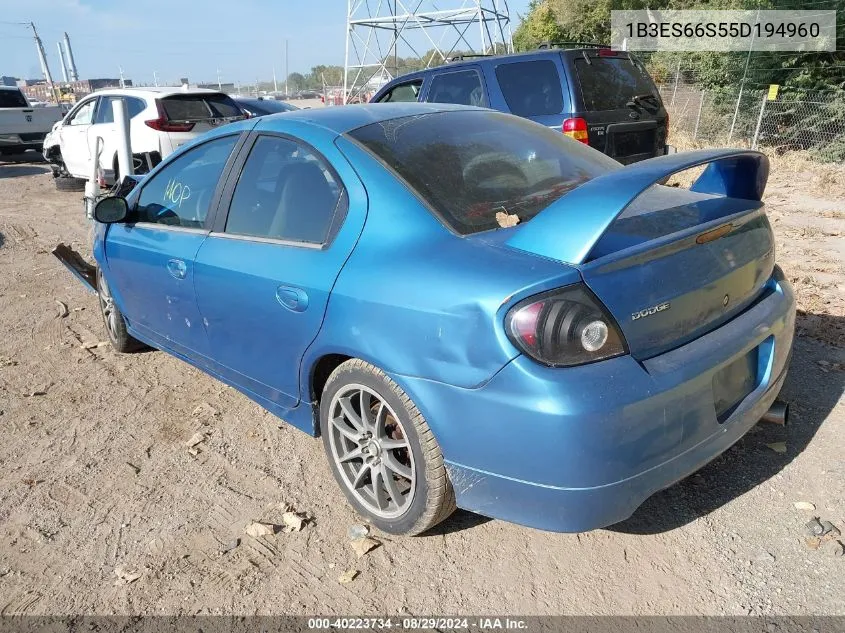 2005 Dodge Srt4 VIN: 1B3ES66S55D194960 Lot: 40223734