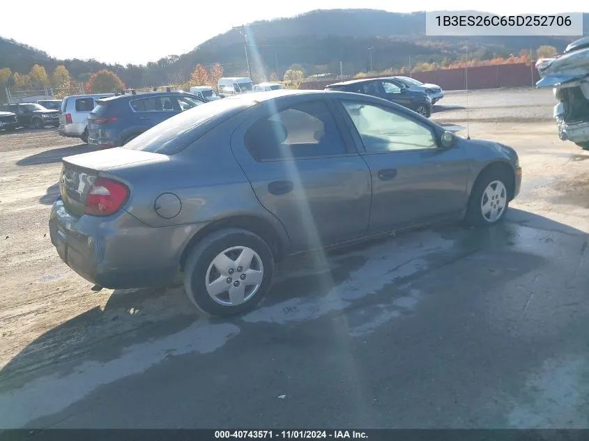 2005 Dodge Neon Se VIN: 1B3ES26C65D252706 Lot: 40743571