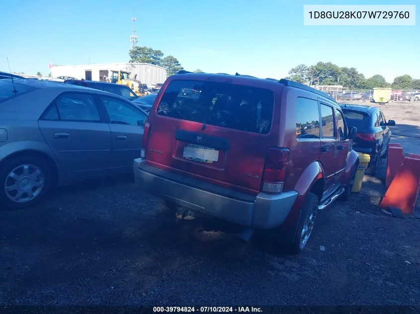 2007 Dodge Nitro Sxt VIN: 1D8GU28K07W729760 Lot: 39794824