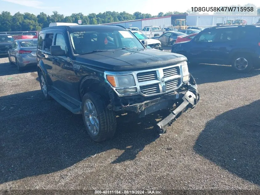 2007 Dodge Nitro Slt/Rt VIN: 1D8GU58K47W715958 Lot: 40111184