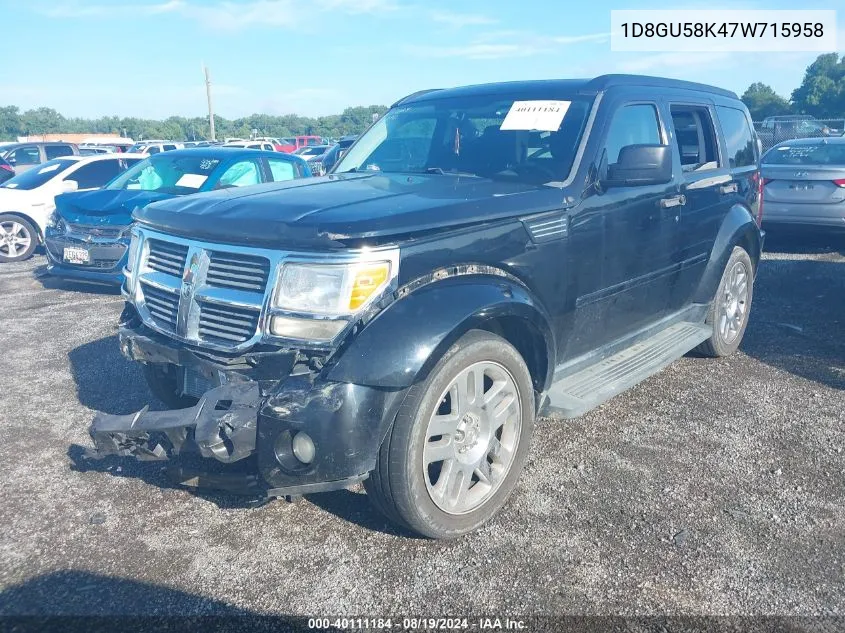 2007 Dodge Nitro Slt/Rt VIN: 1D8GU58K47W715958 Lot: 40111184