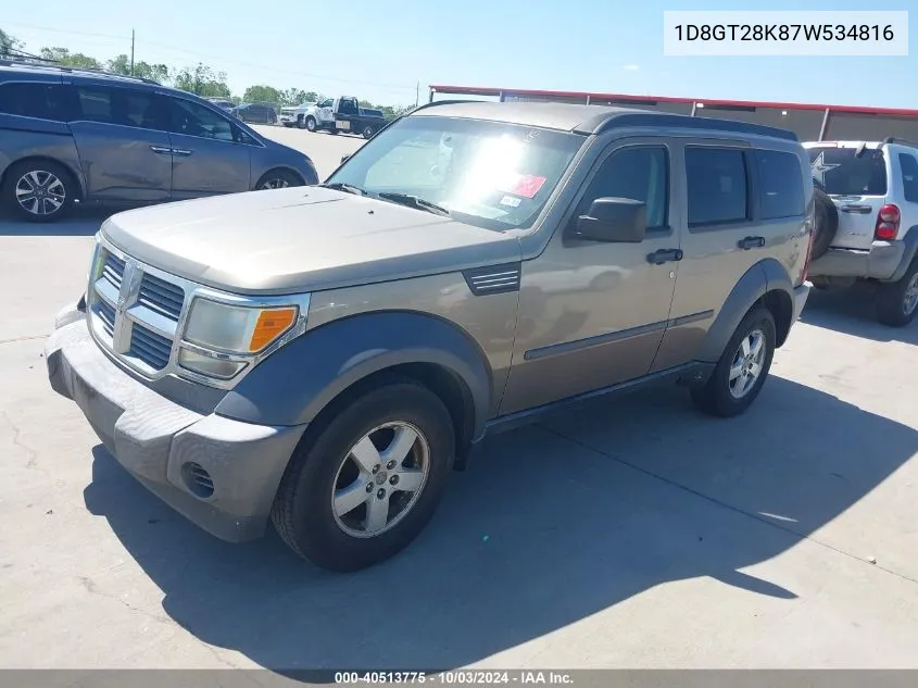 2007 Dodge Nitro Sxt VIN: 1D8GT28K87W534816 Lot: 40513775