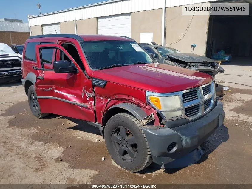 2007 Dodge Nitro Sxt VIN: 1D8GU28K07W551946 Lot: 40576328