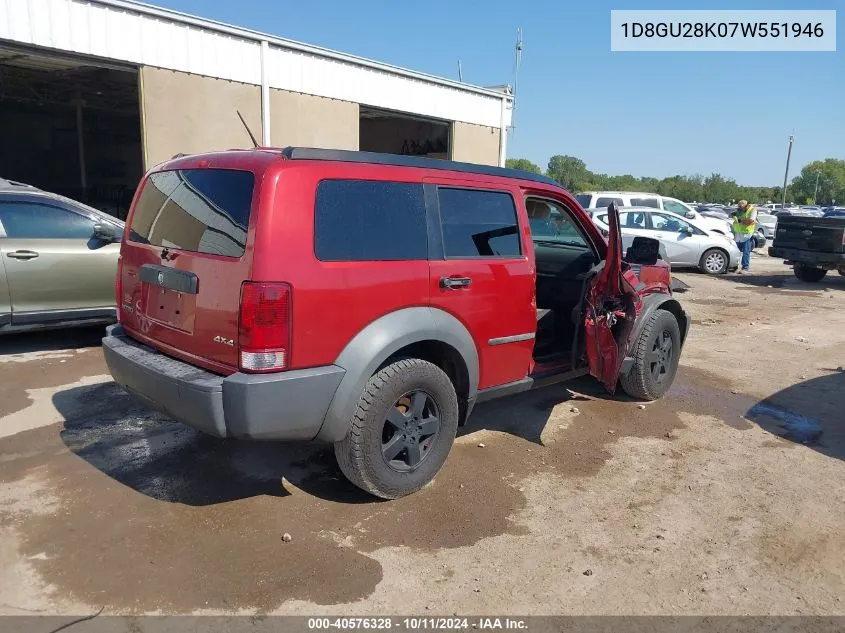 2007 Dodge Nitro Sxt VIN: 1D8GU28K07W551946 Lot: 40576328