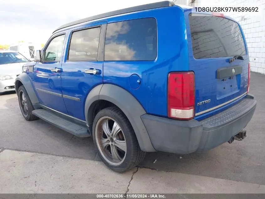 2007 Dodge Nitro Sxt VIN: 1D8GU28K97W589692 Lot: 40702636