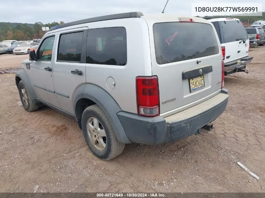 2007 Dodge Nitro Sxt VIN: 1D8GU28K77W569991 Lot: 40721649