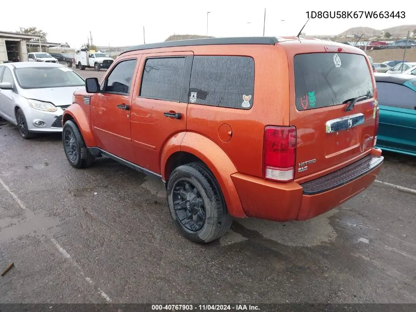 2007 Dodge Nitro Slt/Rt VIN: 1D8GU58K67W663443 Lot: 40767903