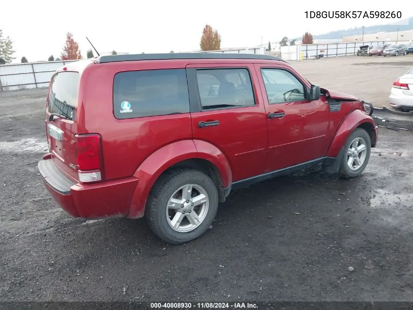 2007 Dodge Nitro Slt/Rt VIN: 1D8GU58K57A598260 Lot: 40808930