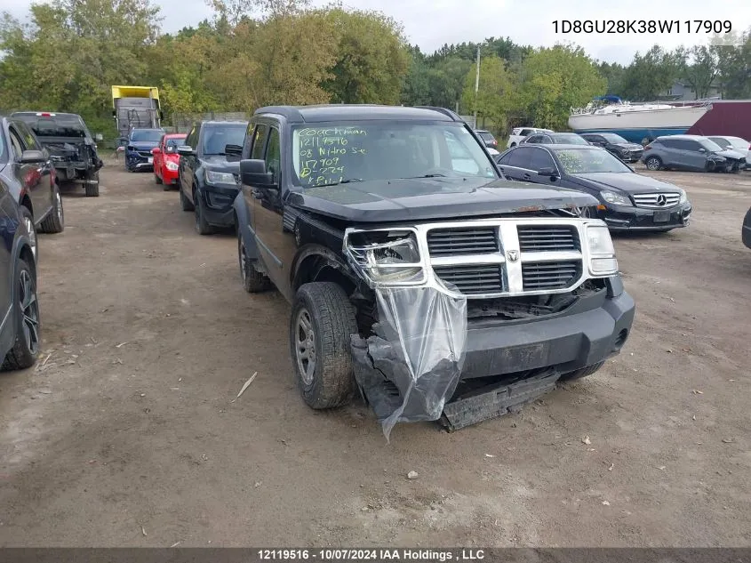 2008 Dodge Nitro Se/Sxt VIN: 1D8GU28K38W117909 Lot: 12119516