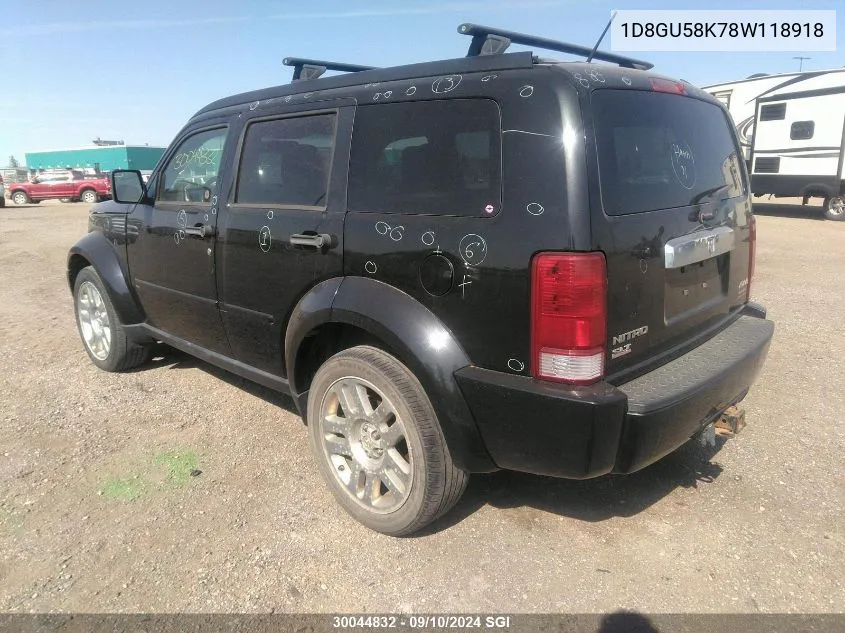 2008 Dodge Nitro Slt VIN: 1D8GU58K78W118918 Lot: 30044832