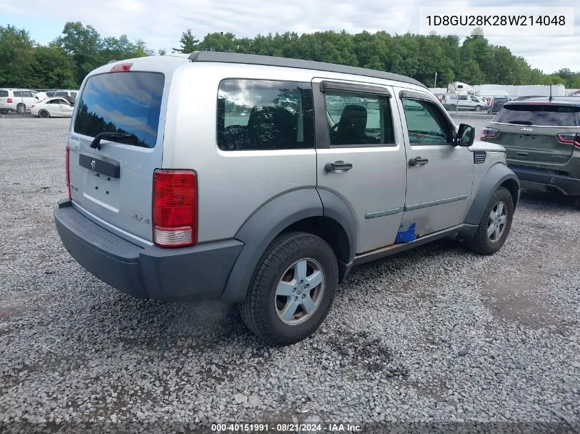 2008 Dodge Nitro Sxt VIN: 1D8GU28K28W214048 Lot: 40151991