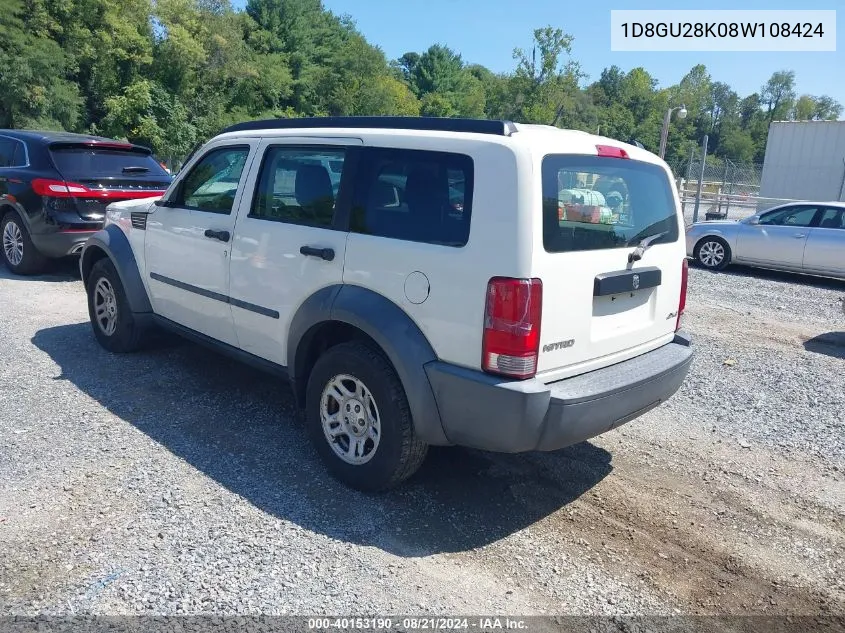 2008 Dodge Nitro Sxt VIN: 1D8GU28K08W108424 Lot: 40153190