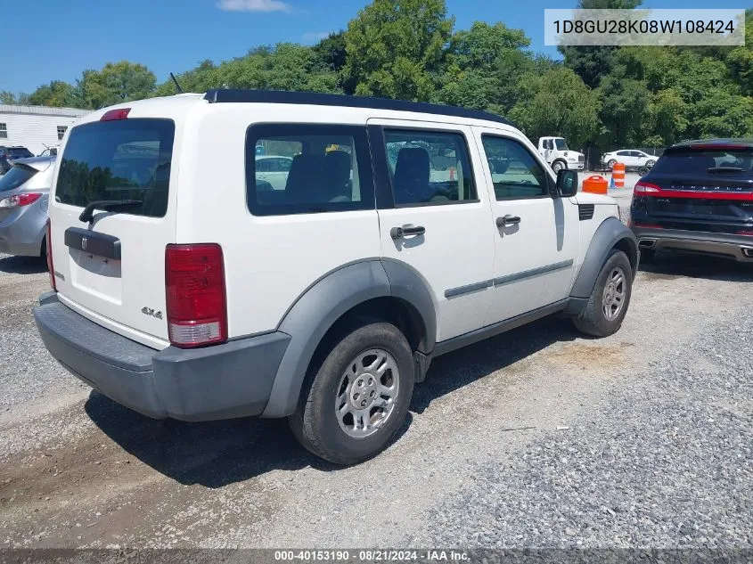 2008 Dodge Nitro Sxt VIN: 1D8GU28K08W108424 Lot: 40153190