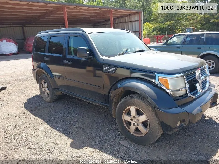 2008 Dodge Nitro Sxt VIN: 1D8GT28K38W110722 Lot: 40203587