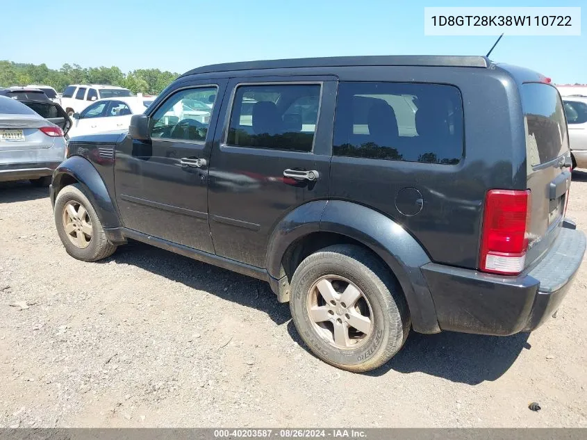 2008 Dodge Nitro Sxt VIN: 1D8GT28K38W110722 Lot: 40203587