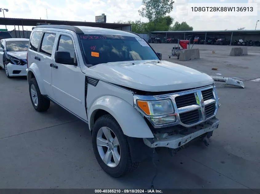 2008 Dodge Nitro Sxt VIN: 1D8GT28K88W136913 Lot: 40385210