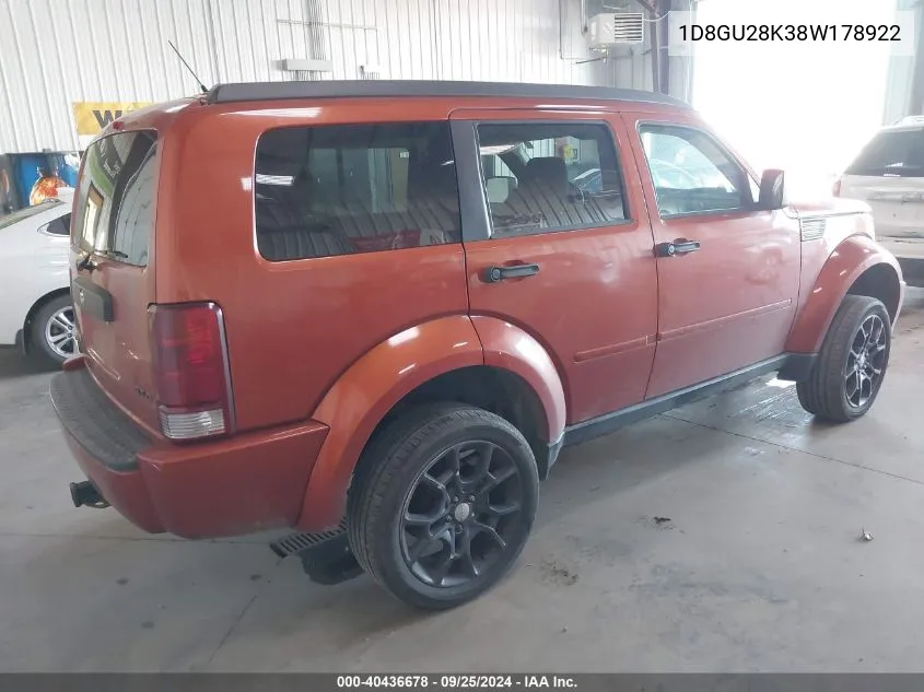 2008 Dodge Nitro Sxt VIN: 1D8GU28K38W178922 Lot: 40436678