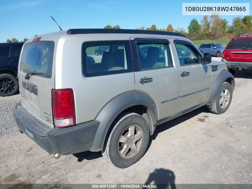 2008 Dodge Nitro Sxt VIN: 1D8GU28K18W247865 Lot: 40512367