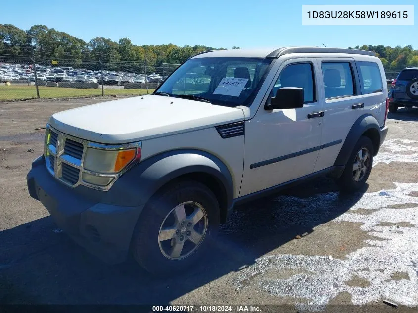 2008 Dodge Nitro Sxt VIN: 1D8GU28K58W189615 Lot: 40620717