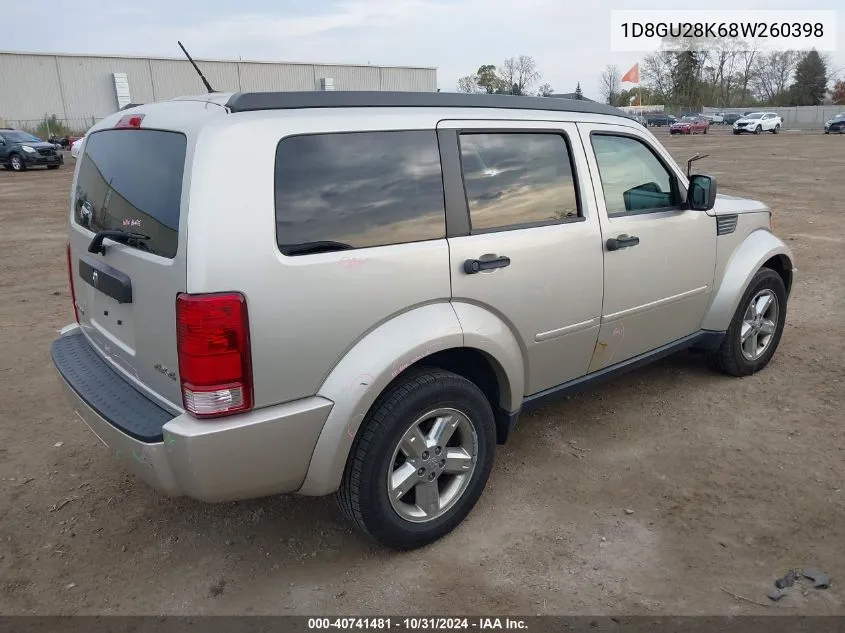 2008 Dodge Nitro Sxt VIN: 1D8GU28K68W260398 Lot: 40741481