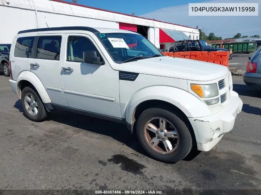 2010 Dodge Nitro Sxt VIN: 1D4PU5GK3AW115958 Lot: 40357456