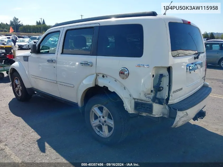 2010 Dodge Nitro Sxt VIN: 1D4PU5GK3AW115958 Lot: 40357456