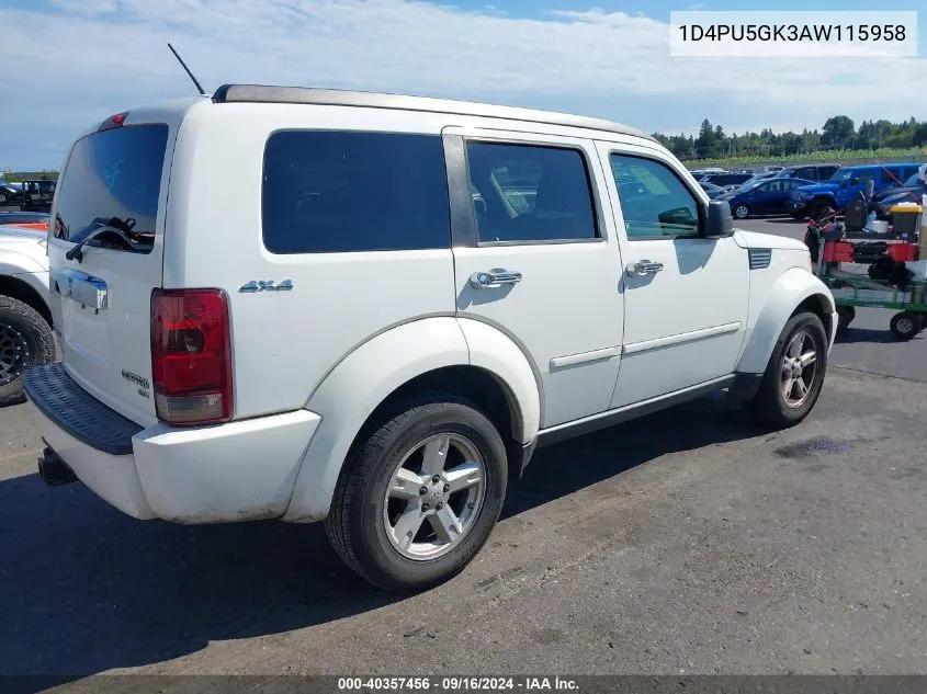 2010 Dodge Nitro Sxt VIN: 1D4PU5GK3AW115958 Lot: 40357456