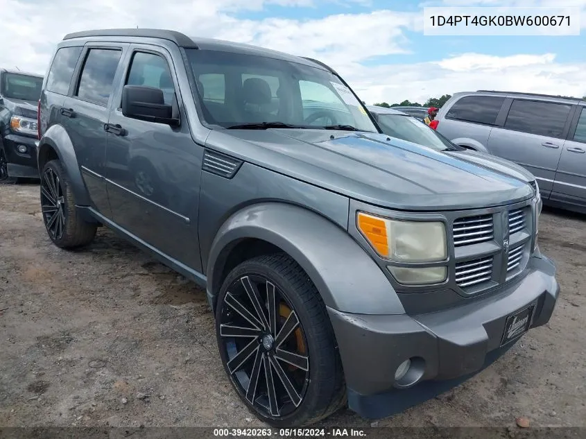 2011 Dodge Nitro Heat VIN: 1D4PT4GK0BW600671 Lot: 39420263