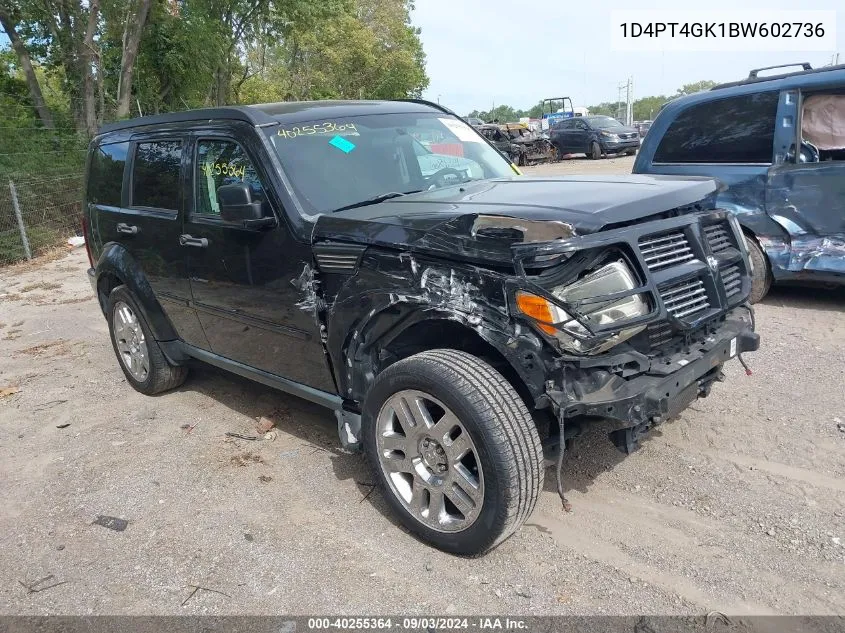 2011 Dodge Nitro Heat VIN: 1D4PT4GK1BW602736 Lot: 40255364