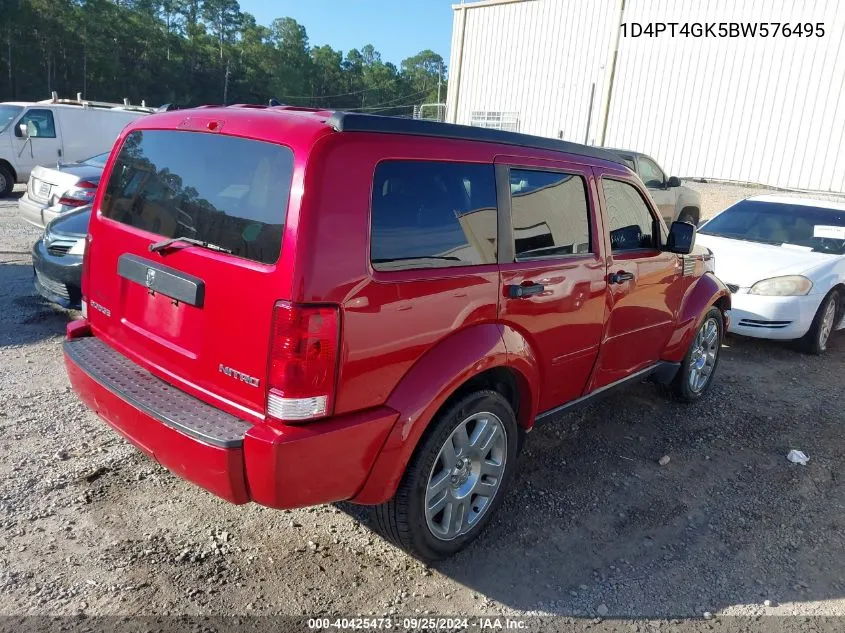 2011 Dodge Nitro Heat VIN: 1D4PT4GK5BW576495 Lot: 40425473