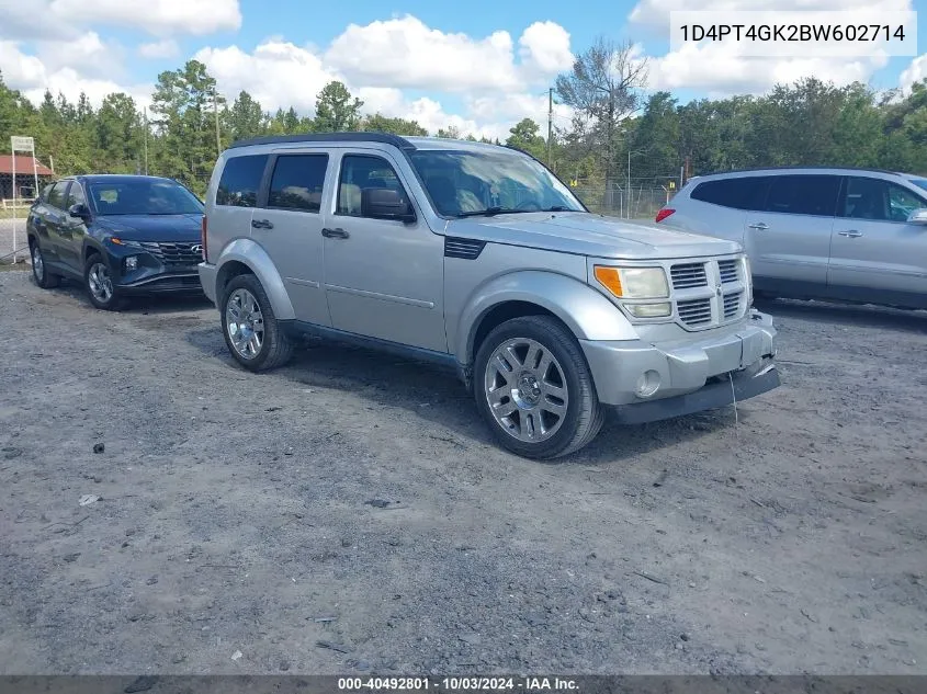 2011 Dodge Nitro Heat VIN: 1D4PT4GK2BW602714 Lot: 40492801