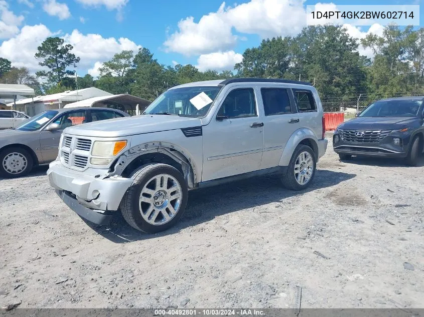 2011 Dodge Nitro Heat VIN: 1D4PT4GK2BW602714 Lot: 40492801