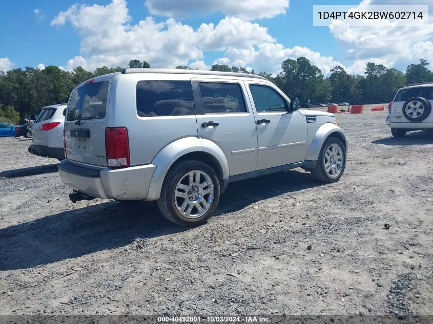 2011 Dodge Nitro Heat VIN: 1D4PT4GK2BW602714 Lot: 40492801