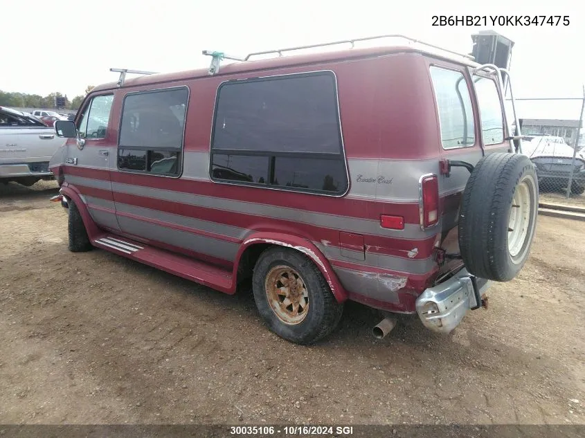 1989 Dodge Ram Van B250 VIN: 2B6HB21Y0KK347475 Lot: 30035106