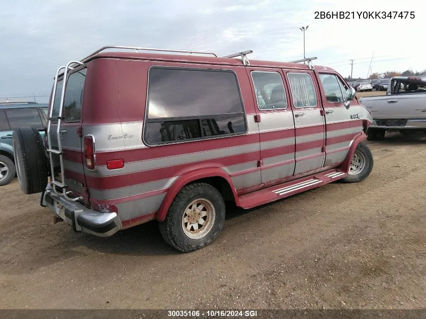 1989 Dodge Ram Van B250 VIN: 2B6HB21Y0KK347475 Lot: 30035106