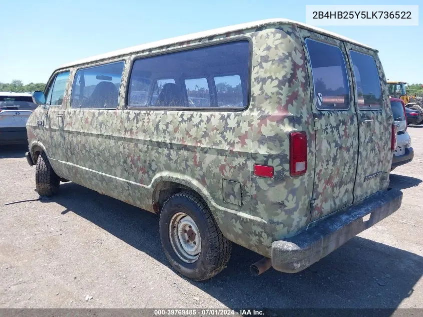 1990 Dodge Ram Wagon B250 VIN: 2B4HB25Y5LK736522 Lot: 39769485